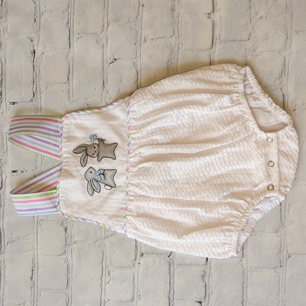Summer Baby Romper With Embroidered Bunnies 12m
